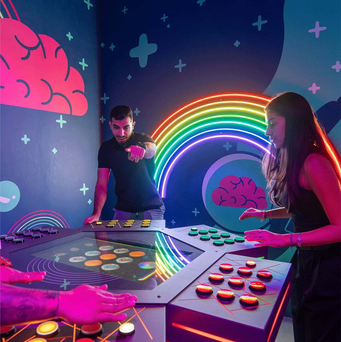 Family playing a challenge room together